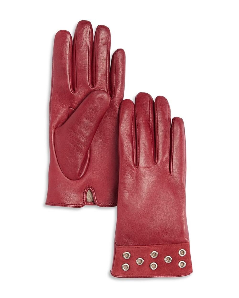 Bloomingdale's Grommet Cashmere Lined Leather Gloves Wine 7